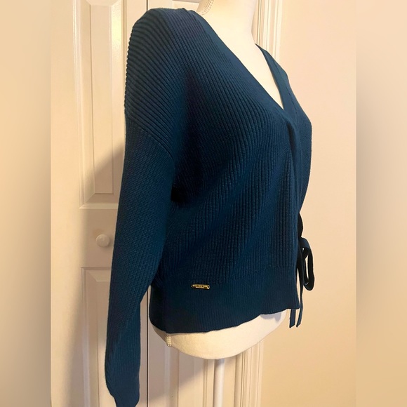 Marc New York Women’s Faux Wrap Ribbed Knit Sweater Size L in Teal Blue - Picture 3 of 5